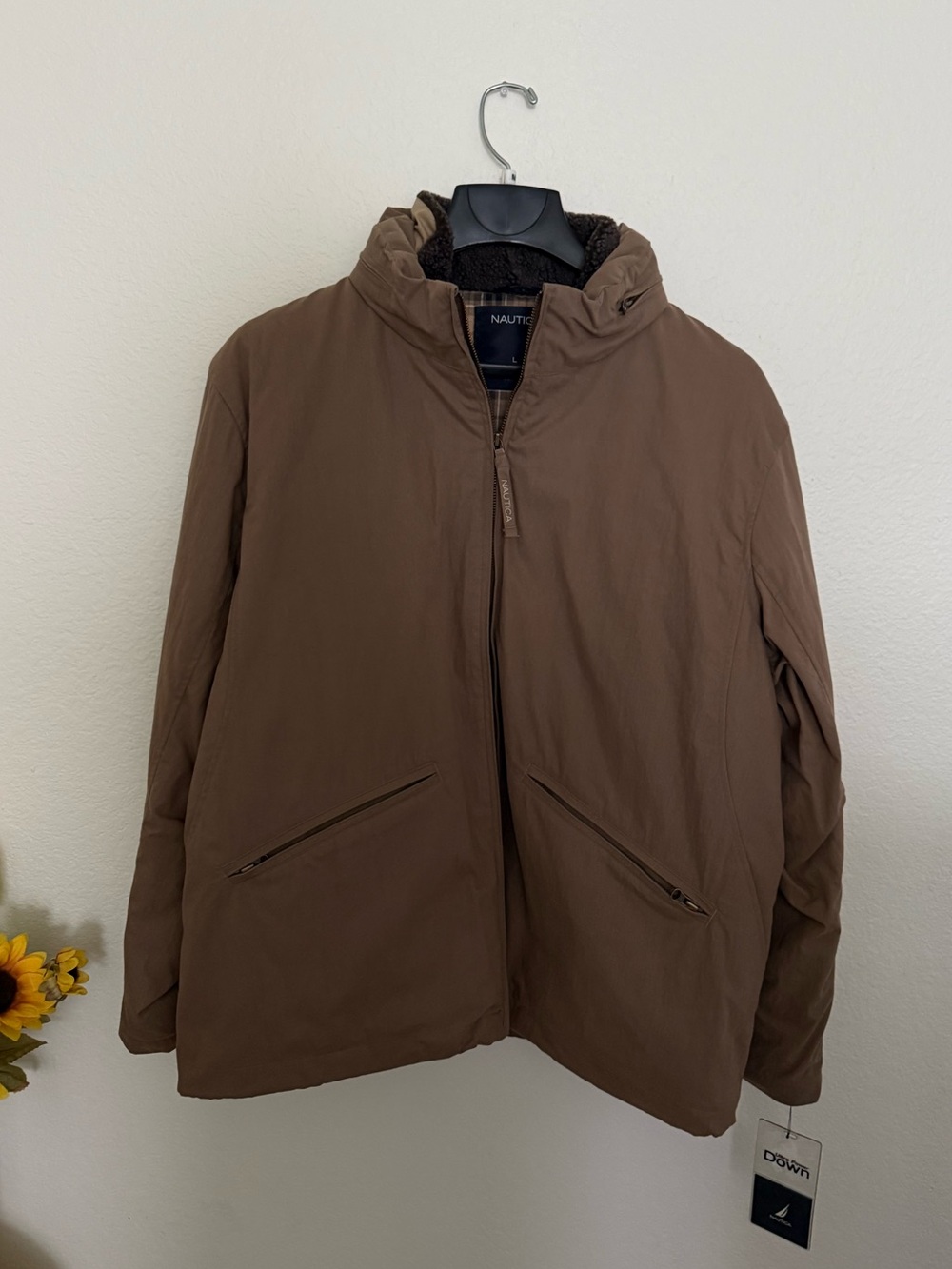 Nautica Men's Brown Hooded Jacket